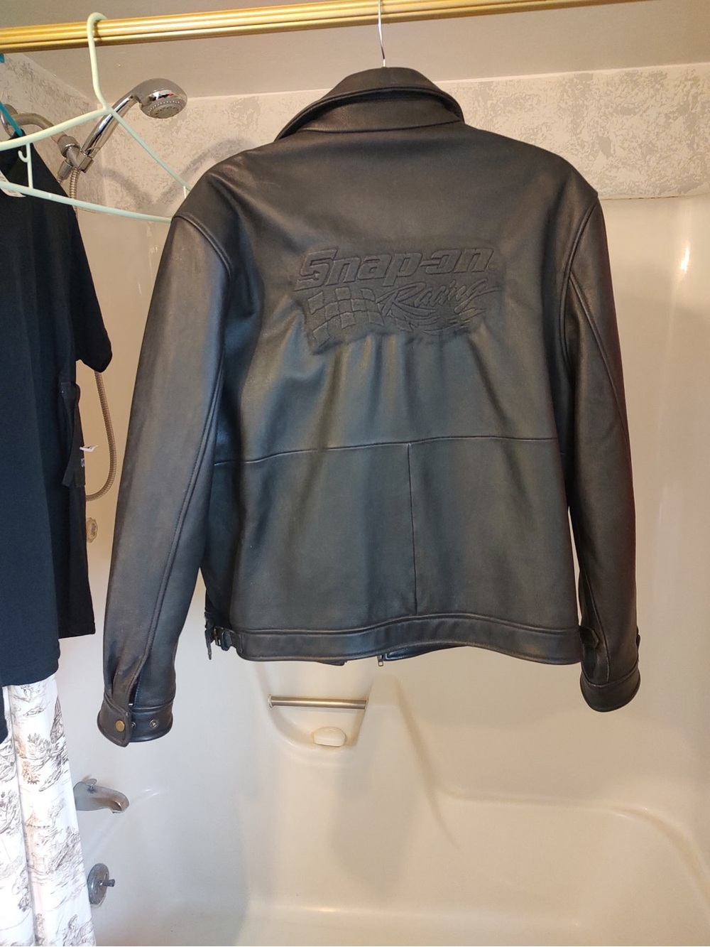 Snap Black Quilted Leather Jacket with Embossed Logo